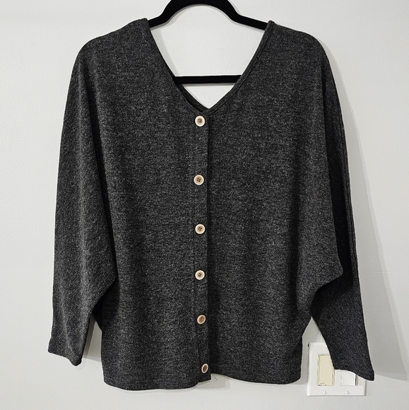 Gray V-Neck Reversible Sweater - Picture 3 of 6